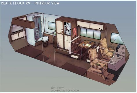 Rv Concept Art, Camper Concept Art, Van Concept Art, Rv Layout, Bedroom Illustration, Boys Dorm Room, Rv Interior Design, Interior Concept Art, Construction Diy