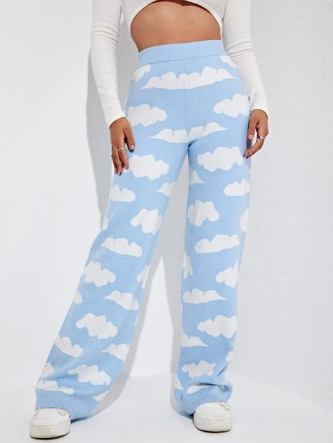 Wide Leg Knit Pants, Clouds Pattern, Women Sweater, Sweater Pants, Knit Pants, Printed Pants, Amazing Products, Pajama Pants, High Waist