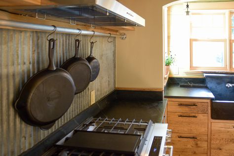 Rack for hanging pans above stove. Pans Above Stove, Mudroom Addition, Hanging Pans, Laundry Rack, Oven Pan, Pot Rack Hanging, Pan Rack, Craftsman Kitchen, Cooking Stove