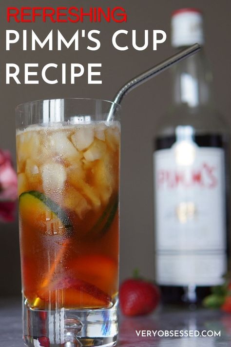 Pimm's Cup Recipe (with ginger beer) - Very Obsessed Recipe With Ginger, Pimm's Cup, Pimms Cup, British Hats, English Tea Party, Cocktail Appetizers, Brunch Cocktails, Ginger Recipes, Summer Cocktail