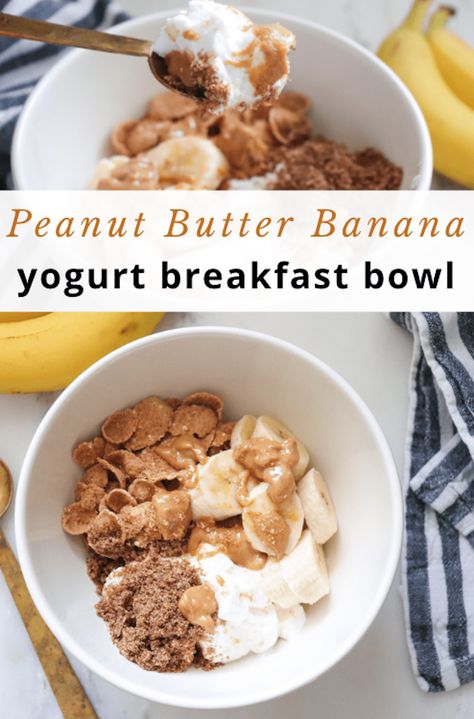 Healthy Yogurt Breakfast, Yogurt Breakfast Bowl, Greek Yogurt And Peanut Butter, Peanut Butter Breakfast, Banana Yogurt, Peanut Butter Yogurt, Sliced Banana, Peanut Butter And Banana, Honey Yogurt