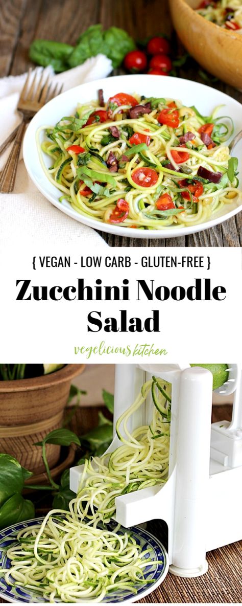 Low Carb Raw Vegan Recipes, Raw Vegan Dishes, Raw Vegan Zucchini Noodles, Zucchini Noodles Salad, Raw Dessert Recipes, Vegan Zucchini, Zoodle Recipes, Low Carb Zucchini, Low Carb Vegan