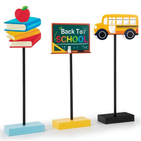 PRICES MAY VARY. Included:You will receive 3 pieces of back to school table decorations in 3 different sizes，which are enough to satisfy your holiday decorating need. Detailed Dimensions: These wooden signs at 8.3/9.4/11 inches, and the square base is 6 cm/2.4 inches. Enough to meet your decor needs. High-quality material: These school office decorations are made of high quality wooden materials, bright colors, sturdy and durable. Exquisite Design: Back to school wooden decorations are designed Wooden Table Decor, Wood Table Decor, School Office Decor, School Tables, Classroom Tables, Back To School Party, Thick Base, School Party, Table Topper