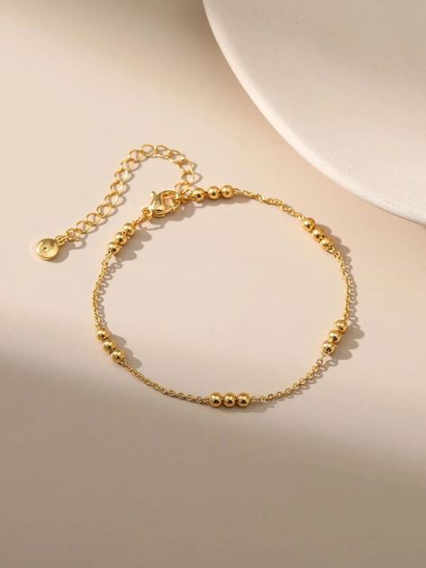 18K Gold Plated Bead Decor Bracelet | SHEIN USA Delicate Gold Bracelet, Bead Decor, Gold Bracelet Simple, Embellished Fashion, Gold Jewellry, Women Bracelets, Bracelets Design, Gold Jewelry Stores, Gold Pendant Jewelry