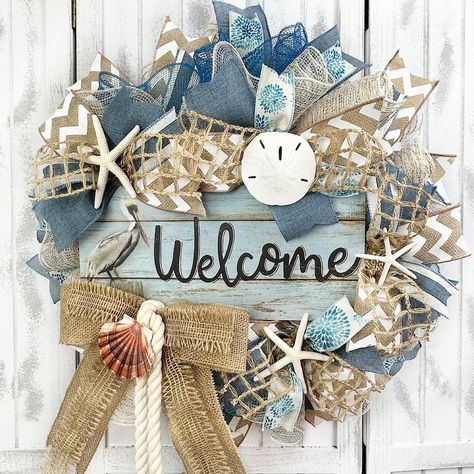 ParadiseWreathShop - Etsy Nautical Letters, Fishing Wreath, Beachy Signs, Initial Decor, Starfish Wreath, Letter Wreath, Wall Letters Nursery, Coastal Wreath, Anchor Decor