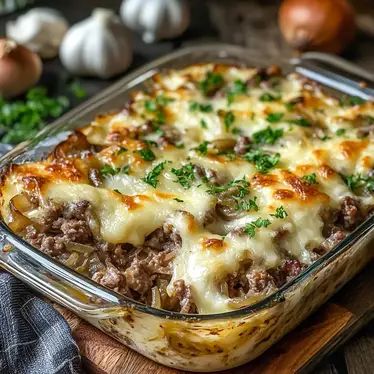 French Onion Beef Casserole with caramelized onions, beef, and cheese. Comforting and easy to make. Try it today! Onion Beef Casserole, French Onion Beef Casserole, French Onion Casserole, French Onion Beef, Beef And Pasta, Onion Casserole, Beef Casserole Recipes, Ground Beef Casserole, Beef And Noodles