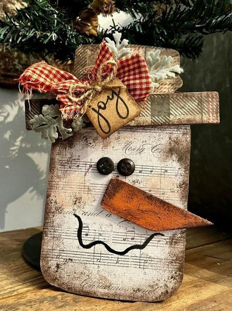 Christmas Crafts With Blocks Of Wood, Wooden Snowman Ideas, Dollar Tree Wood Block Crafts, Wood Block Santa, 4x4 Christmas Wood Crafts, 2x4 Christmas Crafts, Christmas 2x4 Wood Crafts, Rustic Christmas Crafts, Fall Crafts For Adults