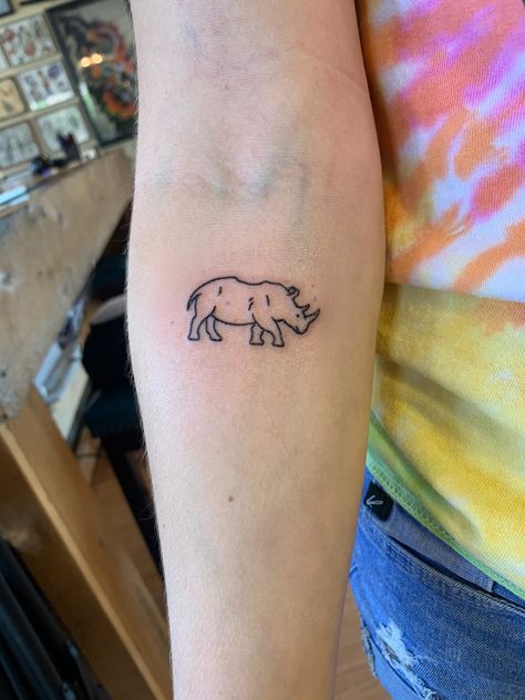 Rhinosaurus Tattoo, Rhino Tattoos, Scientific Figure Tattoo, Small Rhino Tattoo, Rhino Tattoo Ideas, Tiny Rhino Tattoo, Rhinoceros Tattoo, Simple Rhino Tattoo, Rhino Outline Tattoo