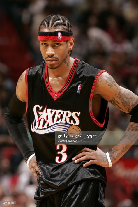 News Photo : Allen Iverson of the Philadelphia 76ers looks on... Allen Iverson Braids, Iverson Braids, Avangard Fashion, Braids Short, Braids Men, Style Braids, Baby Boy Hairstyles, Braids For Boys, Braiding Styles