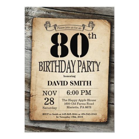 Rustic 80th Birthday Invitation Vintage Wood 90th Birthday Invitations, 70th Birthday Invitations, 80th Birthday Invitations, Bday Invitations, 60th Birthday Invitations, Mermaid Invitations, Woman Birthday Party, 30th Birthday Invitations, 50th Birthday Invitations