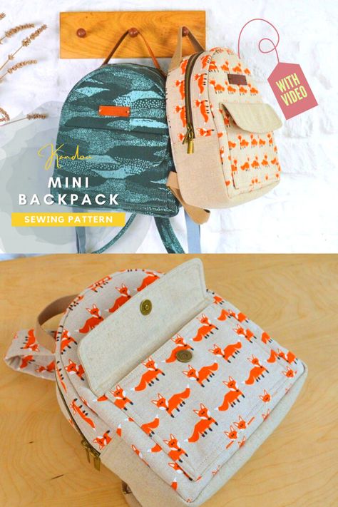 Kandou Mini Backpack sewing pattern (with video). This is a simple sewing pattern for a practical and stylish mini-sized backpack. The unisex design is great for customizing to create your own version, and instructions are given for adapting the backpack to fit a child (aged 6+). Sewing pattern for a small backpack for adults and kids. Adjustable straps, lots of pockets and a video sewalong to help you sew the perfect bag step by step. SewModernBags Sewing Mini Backpack, Sew Backpack Pattern, Small Backpack Sewing Pattern, Mini Backpack Purse Pattern, Toddler Backpack Sewing Pattern, Diy Backpack Purse, Diy Book Bag Pattern, Free Mini Backpack Pattern, Mini Backpack Sewing Pattern Free