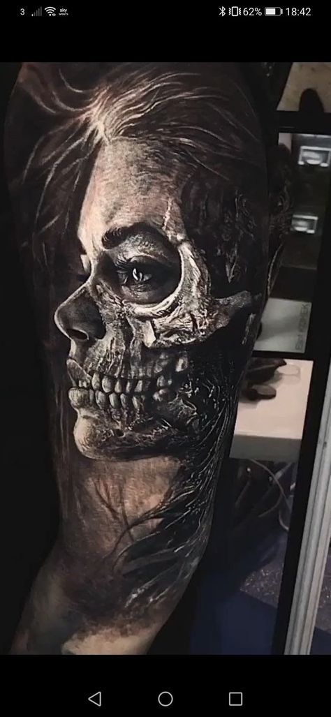 Eliot Kohek, Catrina Tattoo, Skull Girl Tattoo, Tattoo Expo, Skull Sleeve, Fusion Ink, Ocean Tattoos, Geniale Tattoos, Horror Tattoo