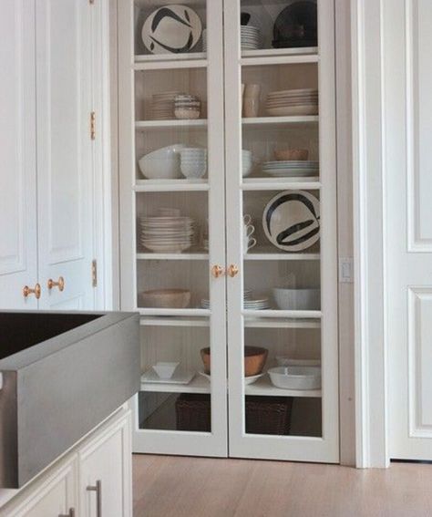 Model Dapur, Glass Front Cabinets, Kitchen Pantry Cabinets, Whimsical Wonderland, Kitchen Cabinet Organization, Pantry Cabinet, Trendy Kitchen, Style At Home, Kitchen Cabinet Design