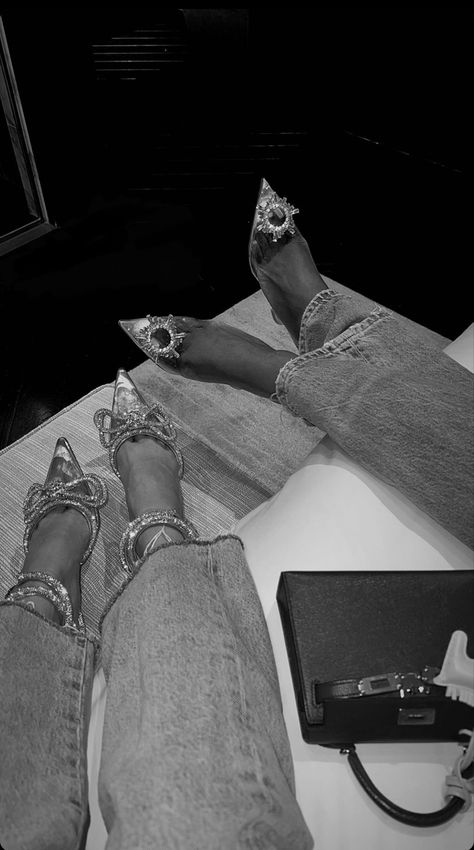 Sparkling Heels, Muaddi Shoes, Amina Muaddi Shoes, Jeans With Heels, Blush Nails, Woman Suit Fashion, Amina Muaddi, Fashion Footwear, Baddie Makeup