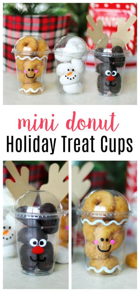 Fill these to-go cups with mini donuts and decorate the front for the most darling holiday party treat cups around! Great for class parties! Donut Class Party, Daycare Treats, Holiday Party Treats, Reindeer Party, Christmas Party Ideas For Teens, School Holiday Party, Christmas Yummies, Billy B, Christmas Donuts