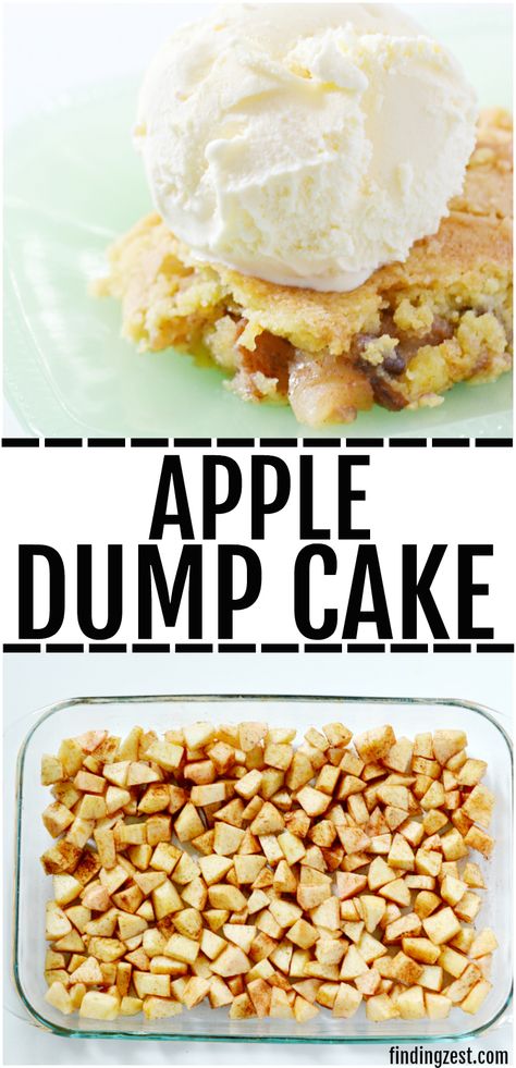 This apple dump cake is a deliciously easy recipe which features fresh apples and a yellow cake mix, no mixer required! The whole family will love this fall dessert served warm with a scoop of vanilla ice cream and you will love how quick this dump cake recipe is to make! #applerecipes #apples #dessert #Thanksgiving #falldessert Easy Apple Dump Cake, Bake Apples, Yellow Cake Mix Recipes, Apple Dump Cake Recipe, Apple Dump Cake, Easy Dump Cake Recipe, Dump Cake Recipe, Cake Mix Desserts, Apple Recipes Easy