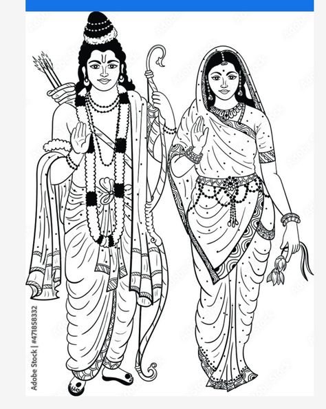 Sita Drawing, Lord Ram And Sita, Rama Drawing, Ram And Sita, Ram Sita Image, Drawing Indian, Lord Surya, Black And White Clip Art, Iron Man Fan Art