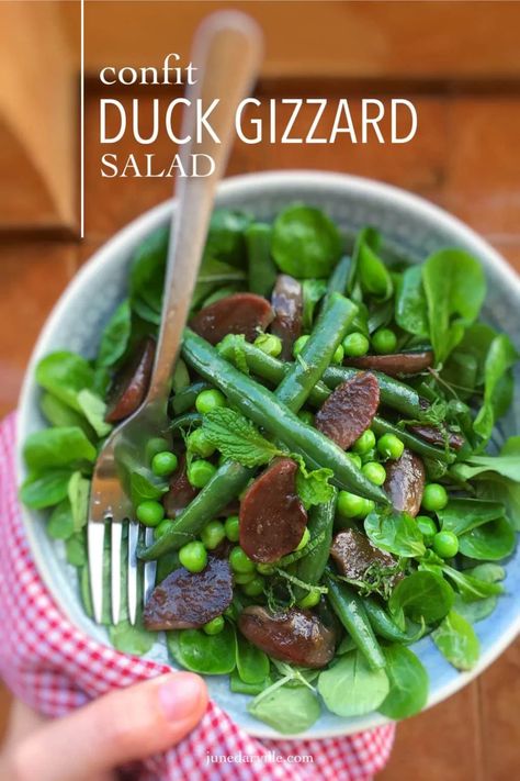 Gizzard Recipes (Salad, Soup and Rillettes) | Simple. Tasty. Good. Stuffing With Gizzards, Duck Gizzards Recipe, Turkey Gizzards, Davita Recipes, Confit Duck, Duck Salad, Gammon Recipes, Gizzards Recipe, Chocoflan Recipe