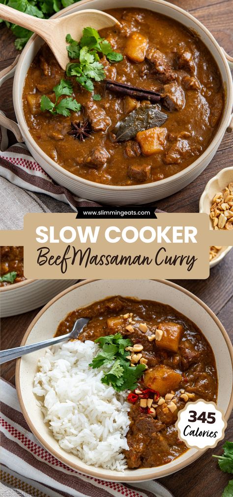 Slow Cooked Massaman Beef Curry, Slow Pot Recipes, Slow Cooker Thai Beef Curry, Healthy Massaman Curry, Massaman Curry Beef, Low Cooker Recipes, White Curry Recipes, Slow Cooker Massaman Curry Beef, Beef Massaman Curry Slow Cooker