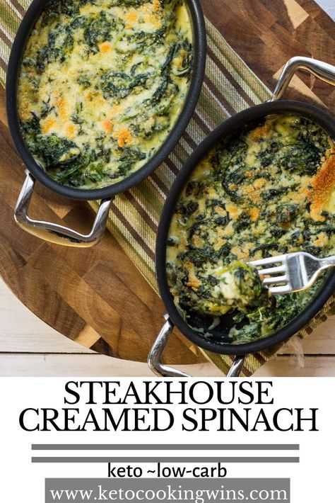 Side Spinach Recipes, Steak Spinach Recipes, Low Carb Creamed Spinach, Cream Spinach Recipe Easy With Milk, Simple Creamed Spinach, Baked Cream Spinach Recipe, Keto Cream Spinach Recipe Easy, Keto Steak Sides, Easy Spinach Side Dishes