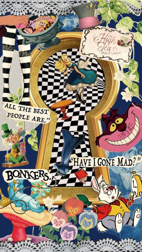 #alicenwonderland #madhatter #teaparty #myfirstshuffle #rabbithole #mad #myfirsrshuffle Mad Hatter Background, Mad Hatter Mood Board, Taylor Swift Disney, Alice Aesthetic, Draingang Aesthetic, Have I Gone Mad, Collage Pages, Wonderland Aesthetic, Alice In Wonderland Aesthetic