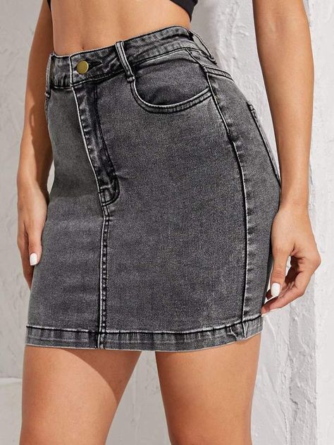 Fashion Skirts Outfits, Grey Denim Skirt, Denim Bodycon Skirt, Denim Skirts Online, Skirts Outfits, Denim Skirt Outfits, Fashion Skirts, Mini Skirt Dress, Denim Skirt Women