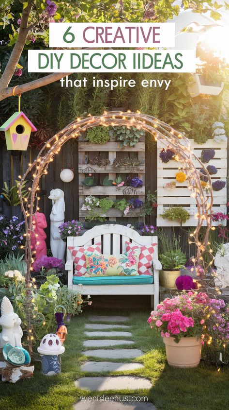 16 Stunning DIY Garden Decor Ideas That Will Make Your Neighbors Jealous (#5 Is Pure Magic!) Unique Gardening Ideas, Spring Yard Ideas, Magical Backyard Ideas, Dollar Tree Garden Ideas, Spring Garden Ideas, Garden Ornaments Diy, Fun Garden Art, Yard Ideas Diy, Diy Yard Art