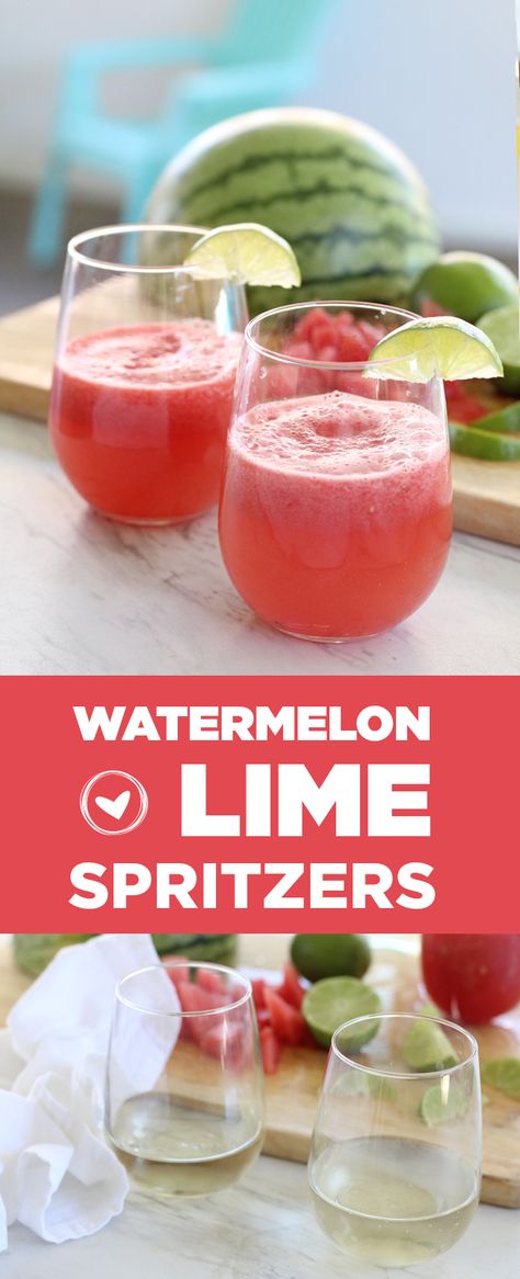 Watermelon and Lime Spritzers Watermelon Spritzer, Watermelon Juice, Pinot Grigio, Key Lime, Summer Parties, So Delicious, 4 Ingredients, Dinner Party, Watermelon