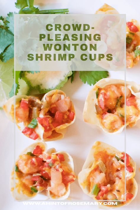 Wonton Shrimp, Wonton Wrapper Recipes Appetizers, Shrimp Cups, Wonton Cups Appetizers, Wonton Appetizers, Quick Appetizer Recipes, Wonton Wrapper Recipes, Tortilla Cups, Shrimp Wonton