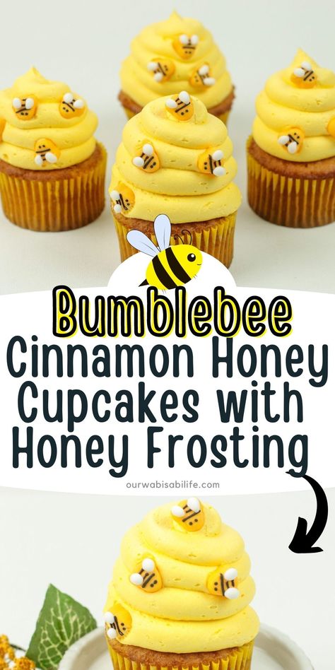 Edible Bees, Bumblebee Cupcakes, Beehive Cupcakes, Bumble Bee Cupcakes, Honey Cupcakes, Cinnamon Frosting, Honey Dessert, Cinnamon Cupcakes, Bee Food