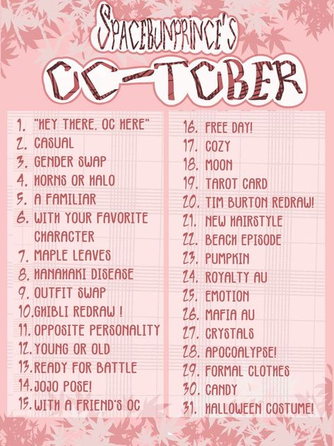 Oc Drawing Prompts, 30 Day Art Challenge, Character Sheet Template, Draw Your Oc, Prompt List, October Art, Oc Challenge, Art Style Challenge, Drawing Ideas List