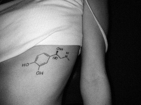 Adrenaline is a hormone and neurotransmitter also known as epinephrine. Adrenaline tattoo. Rib tattoo. #tattoo #ribs #adrenaline Epinephrine Tattoo, Adrenaline Tattoo Ideas, Adrenaline Tattoo, Women's Tattoo, Rib Tattoo, Back Tattoos, Back Tattoo, Quote Aesthetic, Cute Fashion