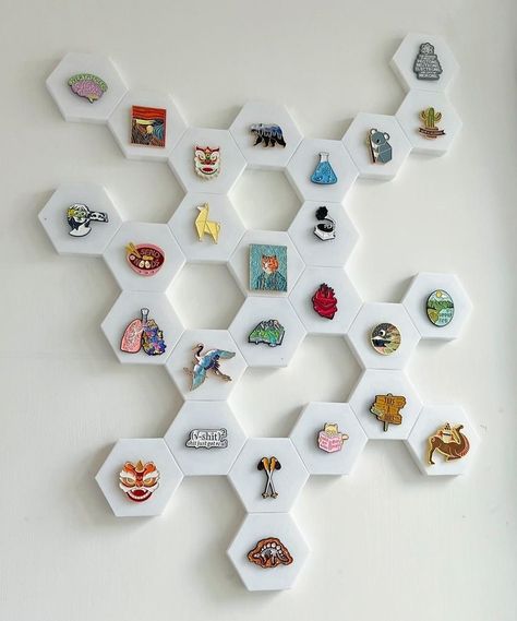 Pin Collection Display Diy, Pin Collection Displays, Disney Pin Display, Enamel Pin Design, College Crafts, Souvenir Display, Enamel Pin Display, Pin Display, Enamel Pin Collection