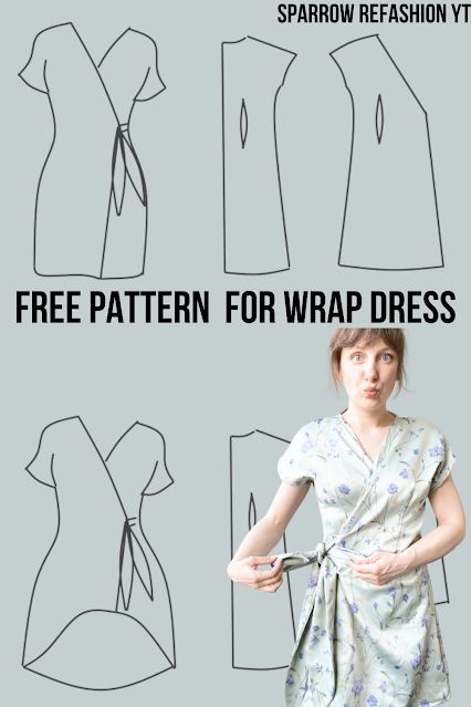 Sparrow Refashion ,Sewing , Thrift flip and refashion Blog o przeróbkach i szyciu ubrań diy Easy Diy Wrap Dress, Easy Wrap Dress Pattern Free, Diy Summer Dress Pattern Free, Criss Cross Dress Pattern, Beginner Dress Sewing Pattern, Sew Wrap Dress, Pdf Sewing Patterns Free, Patternless Sewing, Free Dress Sewing Patterns