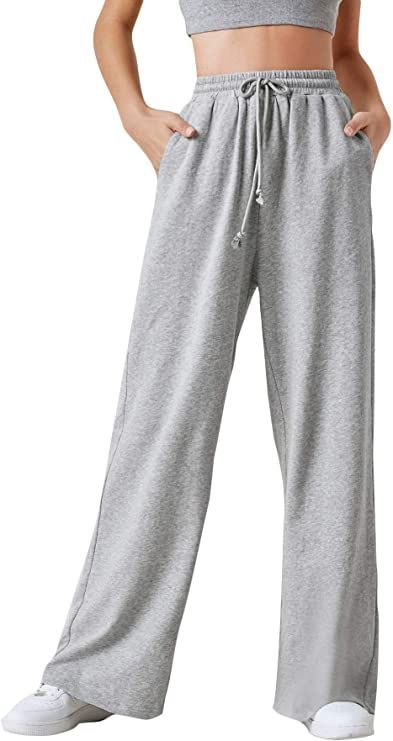 Floerns Women’s Drawstring High Waist Wide Leg Pants Light Grey S at Amazon Women’s Clothing store Grey Flare Sweatpants, Hawaii Fits, Cute Fall Fits, Flare Sweatpants, Grey Clothing, Sweatpants Grey, Curvy Body Types, Drawstring Waist Pants, High Waist Wide Leg Pants