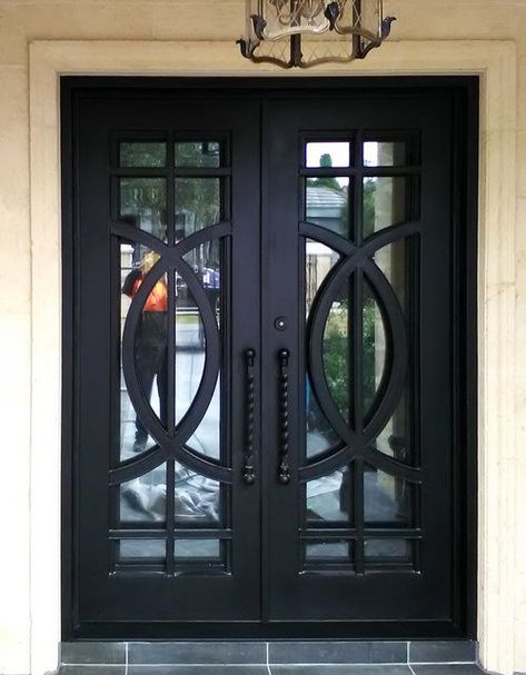 Double Front Entry Doors, Wrought Iron Entry Doors, Wrought Iron Front Door, Porte In Ferro, Iron Front Door, House Main Door Design, Iron Entry Doors, House Main Gates Design, Metal Doors Design