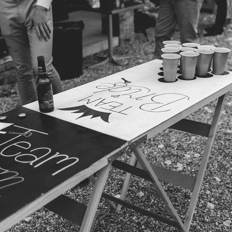 If it’s one thing I love, it’s the unique details of a wedding day😍 This beer pong table is everything and more for our couples, it’s such a fun and exciting way to get everyone loosened up and involved in your wedding reception! There is nothing like a good competition to liven things up!😮‍💨 Don’t forget to follow @greenlily_events for more!🤍 #weddingbeerpong #weddinggames #beerpong #teambride #teamgroom #weddingentertainment #surreywedding #surreyweddingplanner #surreyweddingplanning #s... Wedding Evening Ideas Fun, Custom Wedding Beer Pong Table, Beer Pong Wedding Table, Important Things For Wedding, Funny Wedding Reception Ideas, Beer Pong Wedding Reception, Fun Wedding Stations, Fun Things To Do During Wedding Reception, Fun Reception Games