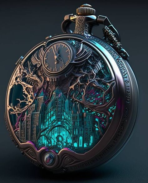 An intricate cyberpunk pocket watch by BaratheonBC on DeviantArt Pocket Watch Fantasy Art, Magic Pocket Watch Fantasy Art, Magic Pocket Watch, Fantasy Drawings, Cyberpunk Aesthetic, Pocket Watch, Cyberpunk, Fantasy Art, Concept Art