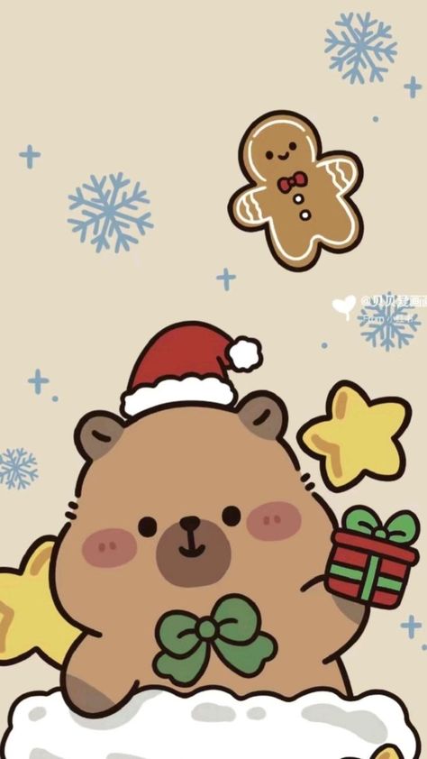 Capybara Christmas Wallpaper, Aesthetic Christmas Drawings, Christmas Bear Drawing, Christmas Aesthetic Drawing, Merry Christmas Wallpaper Cute, Kawaii Christmas Wallpaper, December Rain, Winter Phone Wallpaper, Christmas Capybara