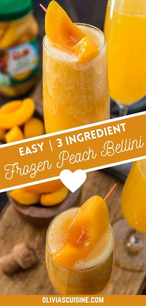 These easy 3 Ingredient Peach Billini make the perfect cocktail for special occasions or just because the weather is warm! But if you thought that peach bellini was a summertime exclusive, think again. With the addition of frozen peaches, you get to make this easy and refreshing cocktail all year round! Peach Bellini Recipe, Peach Bellini Cocktail, Boozy Recipes, Frozen Peach Bellini, Bellini Cocktail, Bellini Recipe, Frozen Cocktail, How To Peel Peaches, Frozen Peaches