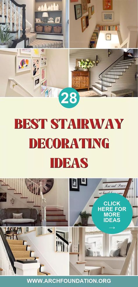 Stairway decorating ideas improve overlooked spaces. These ideas can range from adding elegant artwork and vibrant colors to incorporating unique lighting and creative storage solutions. The stairway, a functional part of your house, can be elevated into an inviting and visually appealing area. Explore diverse styles and textures to suit your taste, making your stairway not just a passage but a delightful experience. By The Stairs Decor, Pictures At Top Of Stairs, Over The Steps Decor, Decorating Wall Going Up Stairs, Wall By Stairs Decor, Diy Stair Wall Makeover, Stairway Shelf Decorating, Modern Stairway Decor, Galleried Landing Ideas