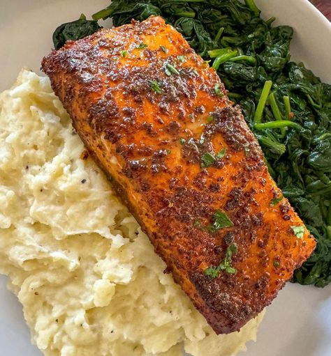 Air Fryer Blackened Salmon - The Glam Kitchen Blackened Salmon Air Fryer, Shrimp Rasta Pasta Recipe, Salmon In The Air Fryer, Salmon Air Fryer, Salmon Steak Recipes, Salmon Filets, Air Fryer Salmon, Burrito Bowls Recipe, Glam Kitchen