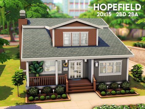 I was in need of a simple house in a style of a bungalow. Enjoy! Found in TSR Category 'Sims 4 Residential Lots' Sims 4 Cc Alpha Houses, Sims 4 Mid Century House, Simple House Exterior, Mini House Plans, Sims4 House, Sims 2 House, The Sims 4 Lots, Sims Builds, Sims 4 House Plans