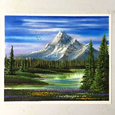 Mountain Oil Pastel, Landscape Easy Drawing, Oil Pastel Landscape Easy, Pastel Mountains, Snowy Mountain Landscape, Pastel Landscapes, Using Oil Pastels, Oil Pastel Landscape, Oil Pastel Drawings Easy