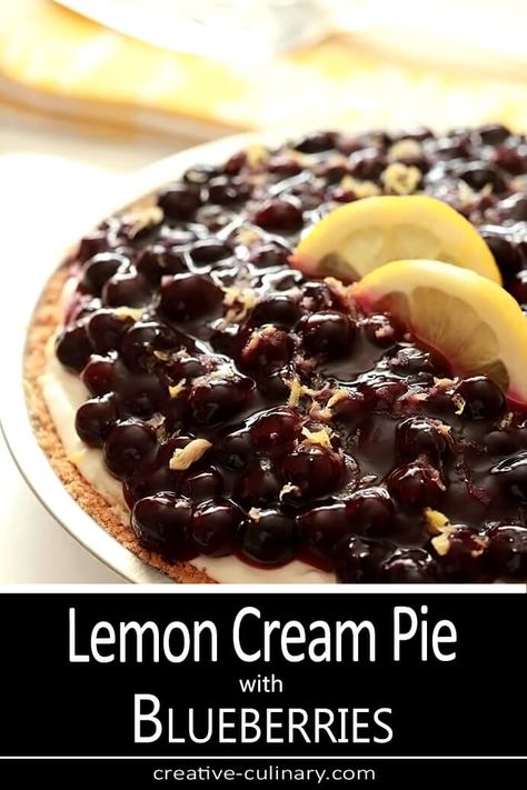 Lemon Cream Pie with Blueberries via @creativculinary Lemon Blueberry Cream Pie, Lemon Cream Cheese Pie, Fruity Cakes, Berry Pies, Lemon Cream Pie, Culinary Desserts, Blueberry Cream Pies, Salty Desserts, Homemade Dessert Recipes