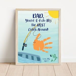 Perfect keepsake gift for the fisherman in your life! Customize who it's for and personalize with your child's name and age. Fish Handprint, Preschool Valentine Crafts, Kids Fathers Day Crafts, Easy Preschool Crafts, Keepsake Crafts, Handprint Craft, Handprint Crafts, Valentines Day Activities, Printable Activities For Kids