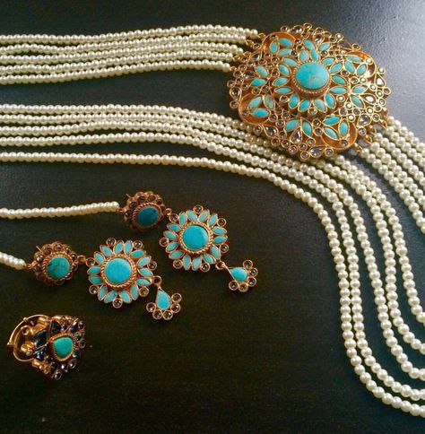 Feroza Stone Jewellery, Arya Stark Aesthetic, Antique Turquoise Jewelry, Beef Empanadas, Gold Bridal Necklace, Jewelry Pakistani, Antique Turquoise, Wedding Gowns With Sleeves, Kundan Jewelry