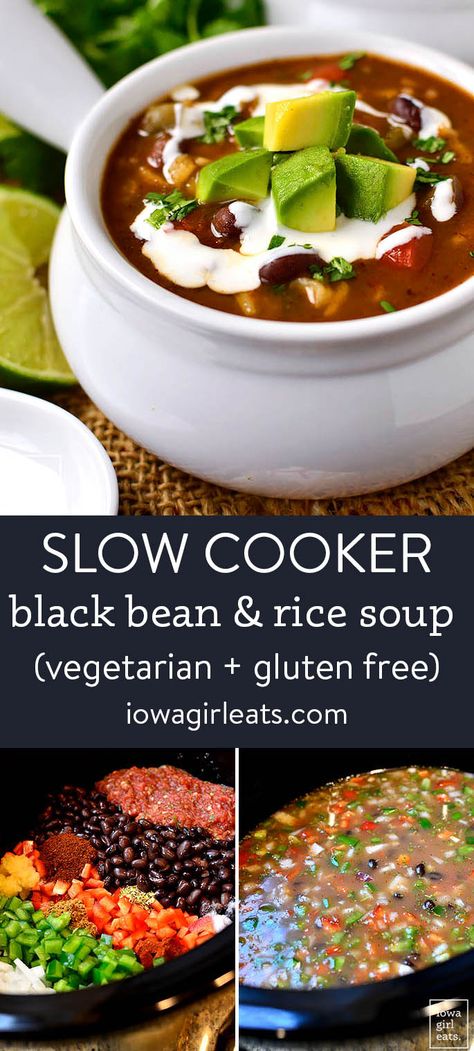 Bean And Rice Soup, Black Bean And Rice, Gluten Free Slow Cooker Recipes, Gf Dinners, Postpartum Meal, Crockpot Foods, Bean And Rice, Indulgent Recipes, Slow Cooker Black Beans