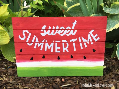 Sweet Summertime Watermelon Sign Watermelon Sign, Summer Wood Sign, Watermelon Crafts, Wood Connection, Summertime Crafts, Watermelon Decor, Summer Signs, Quick Crafts, Sweet Summertime