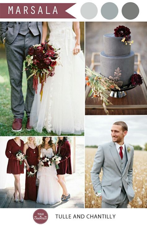 Grey/peach/wine combo Marsala Wedding Color, Gray Wedding Colors, Wedding Color Combos, Marsala Wedding, Maroon Wedding, Boda Mexicana, Grey Wedding, Wedding Palette, Wedding Theme Colors